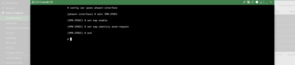 configuracion vpn ipsec en fortigate habilitar eap en cli