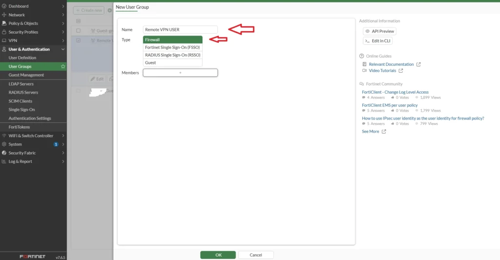 configuracion vpn ipsec en fortigate crear grupo de usuarios en fortigate