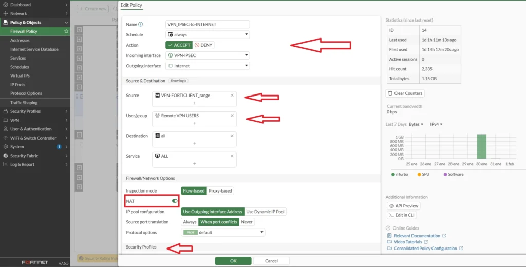 configuracion vpn ipsec en fortigate reglas del firewall