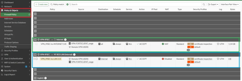 configuracion vpn ipsec en fortigate reglas del firewall